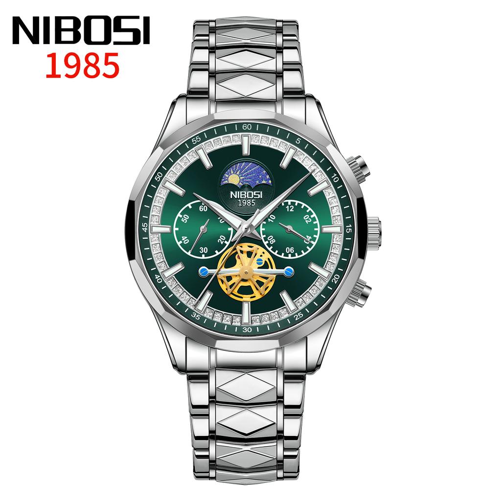 NIBOSI Star Moon Phase Watches Men Top Brand Luxury Automatic Watch for Men Luminous Waterproof Stainless Steel Quartz Clock