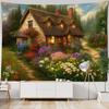 Forest Landscape Oil Painting Tapestry Aesthetic Flower Wall Hanging for Hippie Living Room Bedroom Bohemian Wall Art Decoration