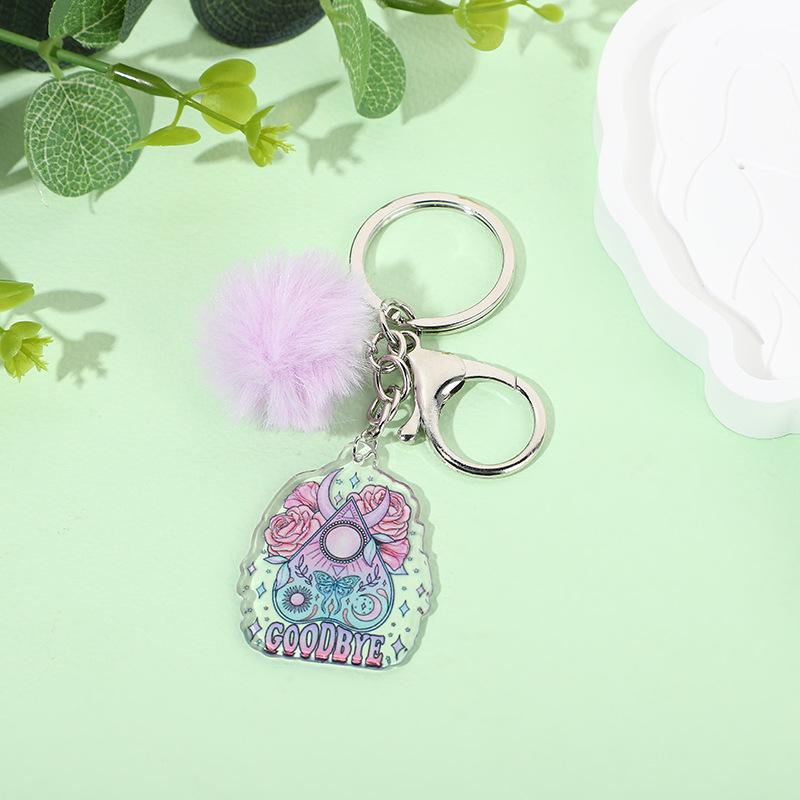 Acrylic Faux Rabbit Fur Halloween Keychain Alien Butterfly Women Key Ring Tarot Card Elk Keychain