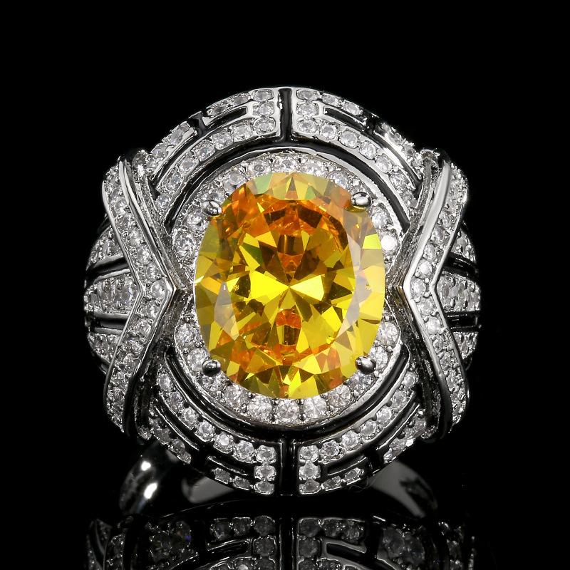 Jewelry Ring Full Diamond Inlaid Red Yellow Purple Diamond Color Treasure High Sense Light Luxury Women'S Jewelry