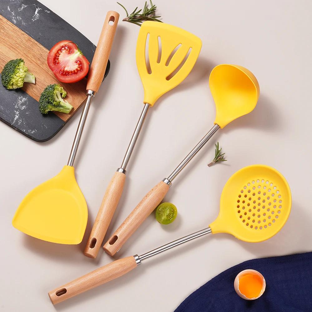 4Pcs High Quality Silicone Kitchenware Cooking Utensils Heat-resistant Spatula Turner Colander Shovel Kitchen Accessories