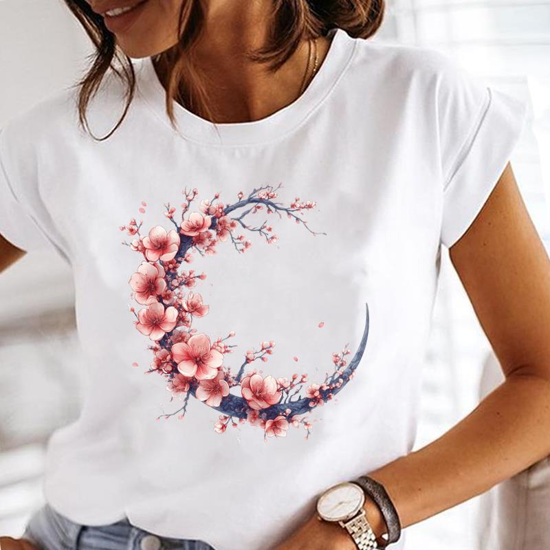 (Asian Size) lovely flower style Printed Tee Women Lady Female Top summer Clothing Casual T Shirt Fashion Graphic Short Sleeve T-shirts