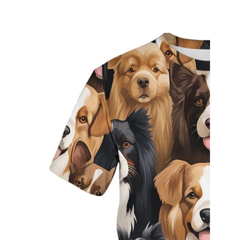 Summer Round Neck 3D Print Cute Dog Top Fashionable Casual Short Sleeved Men's T-shirts