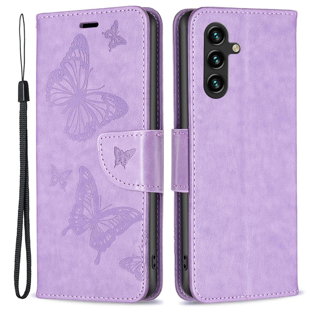 

For Samsung Galaxy A55 5G Case Anti-Fall Butterfly Imprinted Leather Mobile Phone Stand Cover Purple