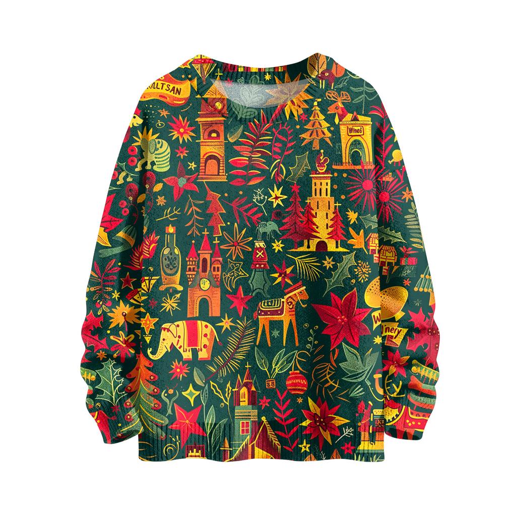 Women's Fashion Casual Long Sleeve Christmas Printed Round Neck Knitted Top