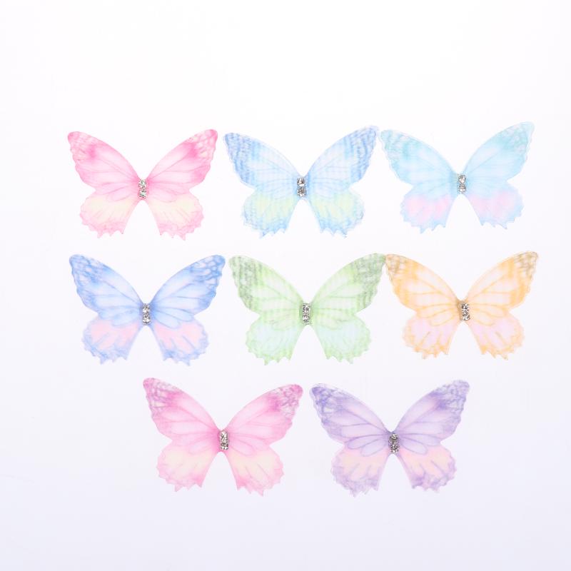 50Pcs 3D Organza Fabric Butterfly Appliques Gradient Color Double-Layer Simulation Mesh Butterfly Patch Translucent