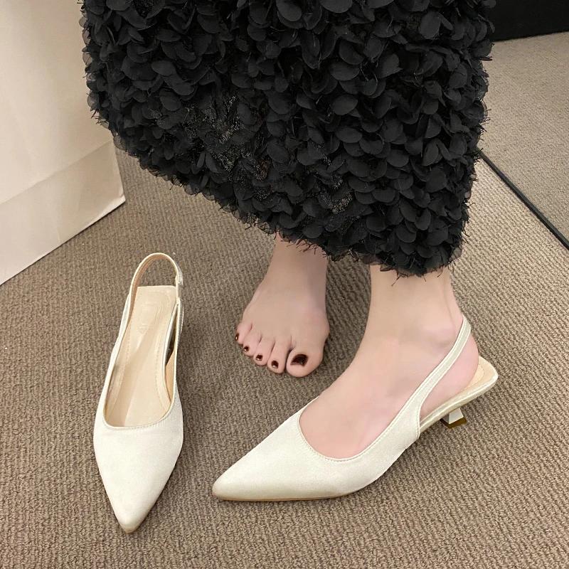 Fashion Summer New Women Sandals Heel Ladies Shoes Pointed Toe Solid Female Women's Shoes Back Strap Slip on