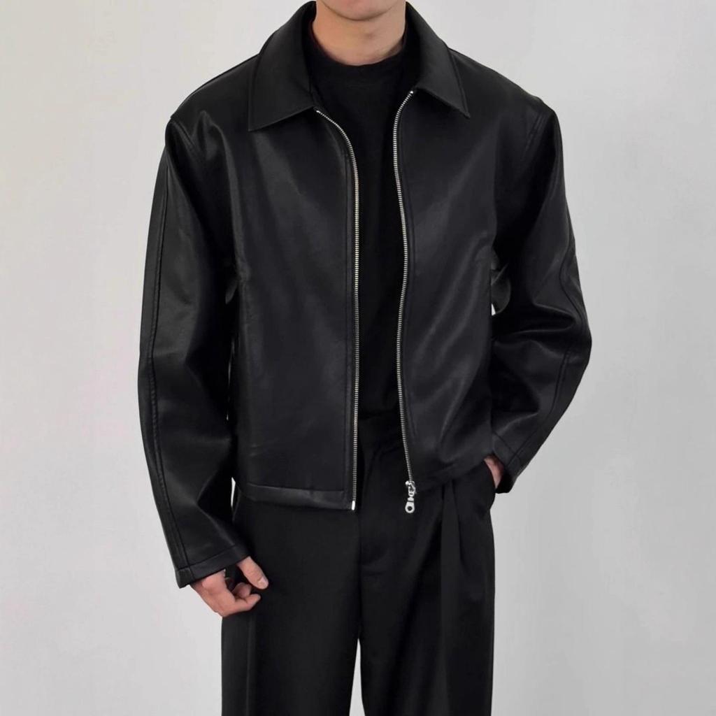 Men's American Retro Cleanfit Red Lined High-End PU Leather Jacket for Spring/Autumn