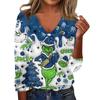 Women's Cute Sweatshirt Knitted Fashion Casual V-neck Long-sleeved  Cozy Print Top