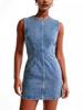 Sleeveless Denim Dress with Zip Front Detail in Multiple Colors - Blue, Black, Navy, White