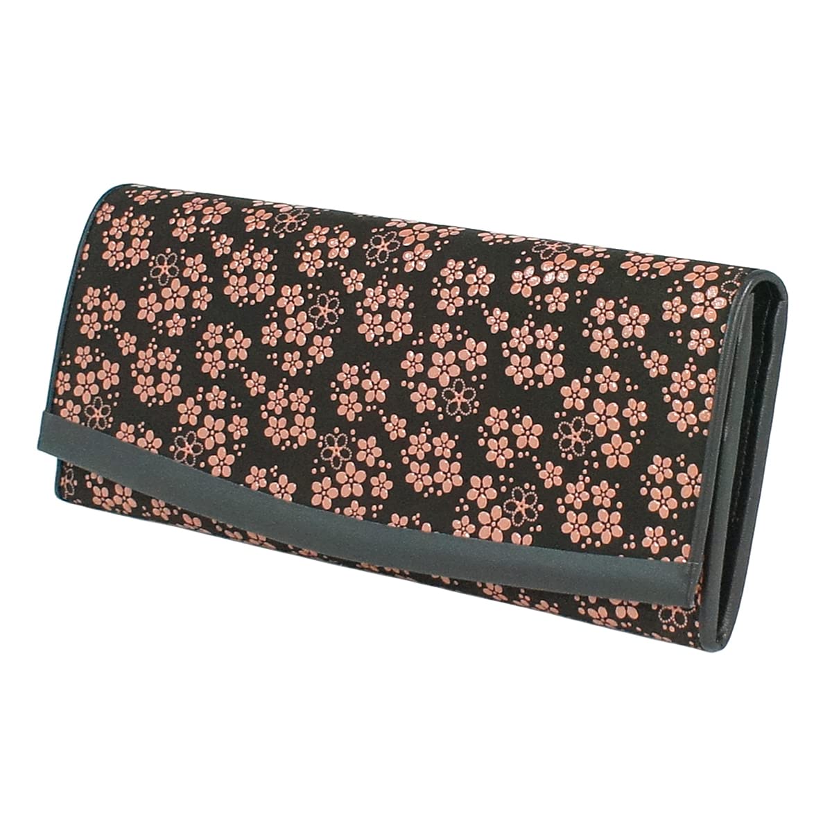 

Inden Long Wallet Bundle T Thin Deerskin Black x Pink Lacquer pattern [Indenya] Forget-me-not 2311-51-181