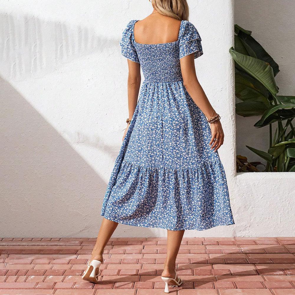 2026TK Women's Bohemian Elegant Style Dress Summer Vacation Seaside Floral Dress