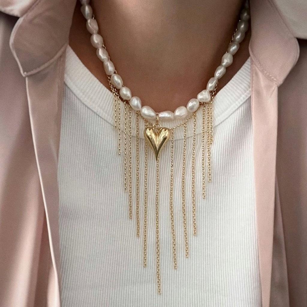 Baroque Pearl Style Heart Pendant Necklace For Women With Multilayer Design