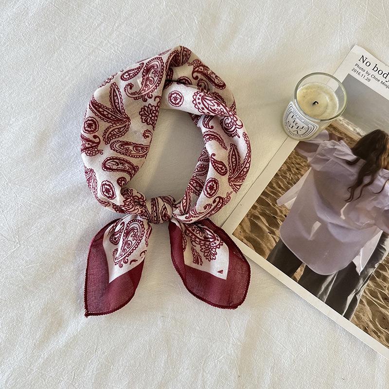 Japanese Retro Cotton Linen Square Scarf: Women's Korean Fashion, Versatile Spring-Autumn Neckerchief and Headband.