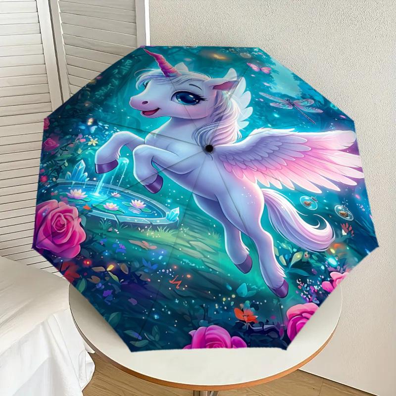 1PC Unicorn Umbrella-8-Rib Reinforced, Automatic Open, Lightweight & Durable, Fashion Accessory for Outdoor, J0399