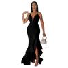 K10234 Women's Backless Maxi Dress V-Neck Ruffle Spaghetti Strap Party Gown