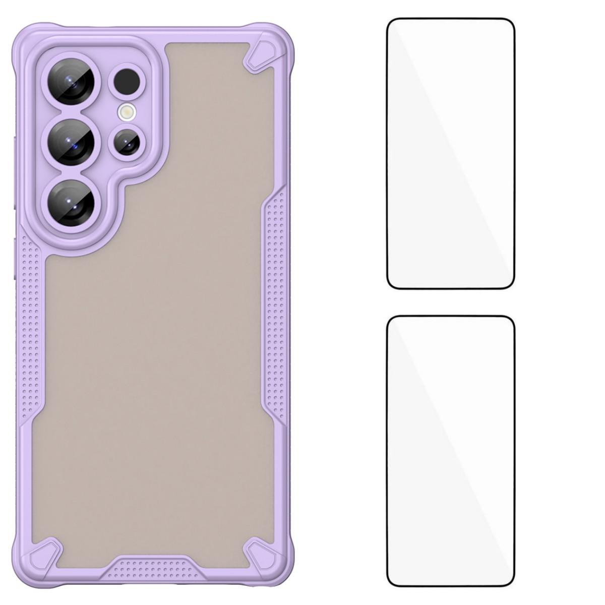 

For Samsung Galaxy S25 Ultra Back Cover WANLONFENG MFFJ2 Series TPU+Acrylic Phone Case with 2PCS Tempered Glass Purple