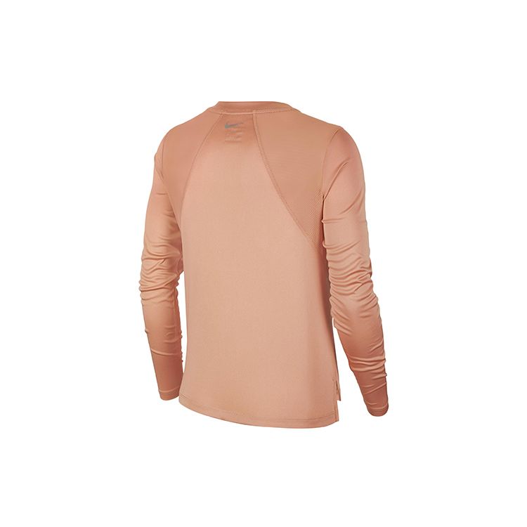 Nike Dri-Fit Miler Casual Sports Training Running Fitness Comfortable Crew Neck Long Sleeve T-Shirt Women Tops Rose-Gold AT4193-605