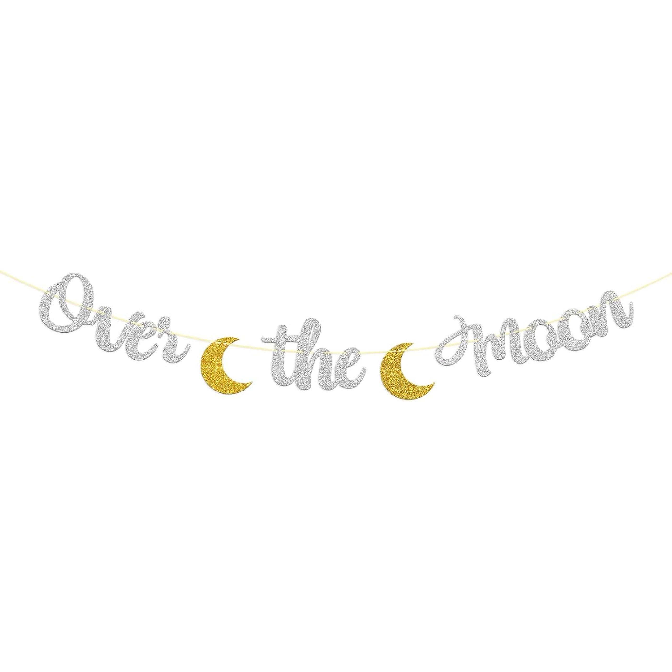 Dill-Dall Over the Moon Banner, Oh Baby Shower Party Bunting Decor, Love You to the Moon and Back Decorations Supplies