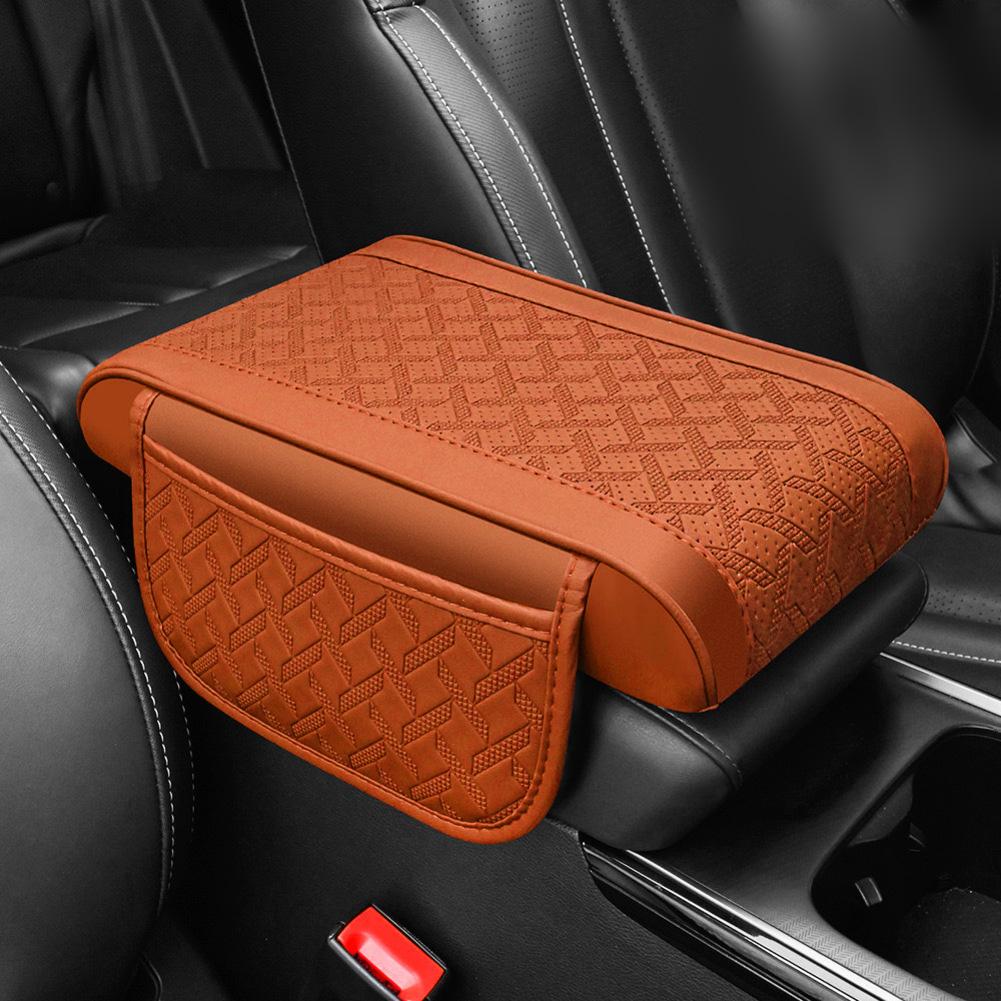 Leather Car Armrest Mat With Side Storage Pockets For Sedans And SUVs Arm Rest Mat Center Console Protector Cover Interior