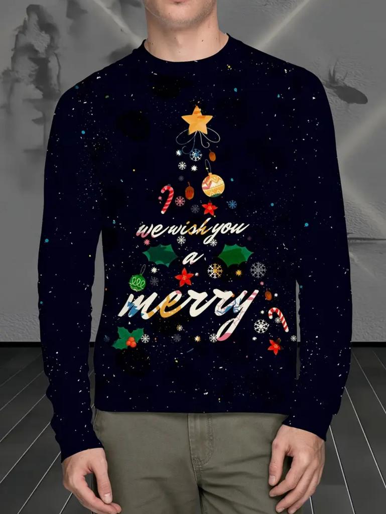 T-Shirts for Man Christmas Santa Claus 3D Print Casual Men's Long Sleeve Tee Pullover Crew Neck Y2k Tops Autumn Men's Clothing