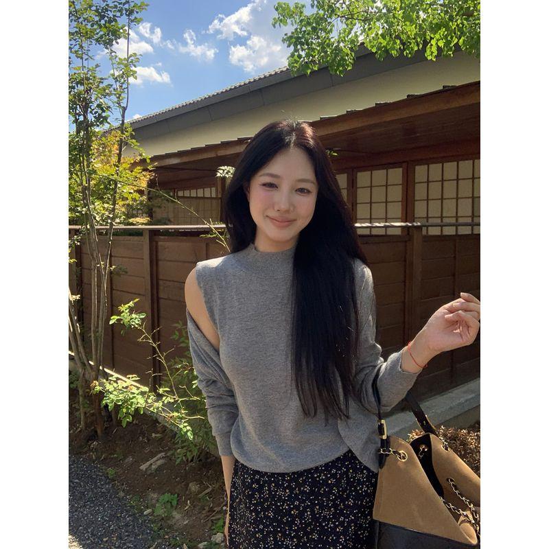 Kumikumi Gentle Wind Set White Knit cardigan Women Inner wear Vest Autumn Floral Skirt Three-Piece Set