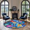 Colorful Daisy Psychedelic Flower Round Rug Bright Rainbow Flannel Carpet For Kids Room Nursery Play Area Hippie Bohemian Floor