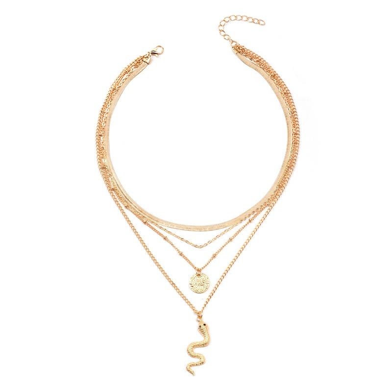 Gold-plated Crystal Serpentine Necklace New Banquet Jewelry Set Fashion Personality Multi-layer Necklace Women