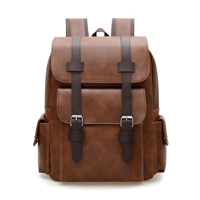 Large-Capacity PU Leather Backpack for Business, School, and Travel