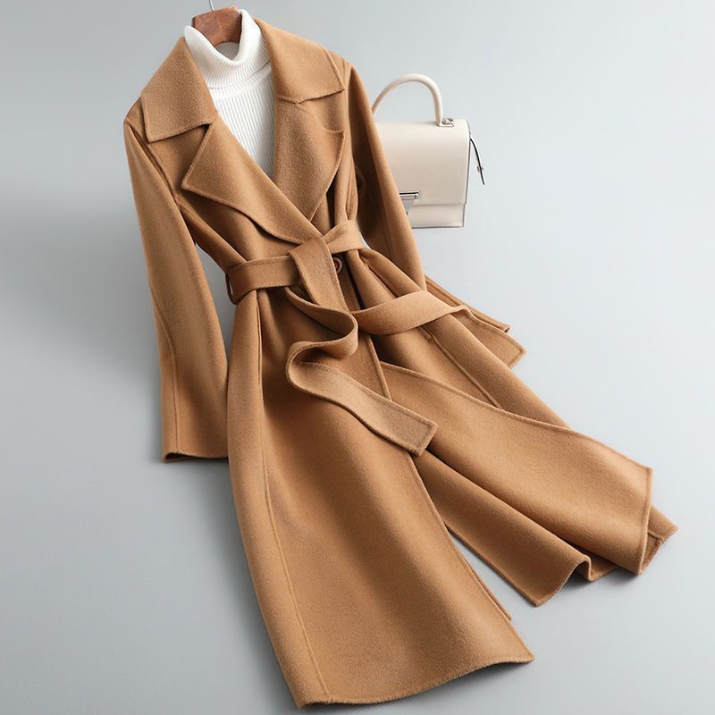 Herbst Neu Doppelseitiger Kaschmir-Mantel Damen Mittellang Überknie Slim Wollwollmantel