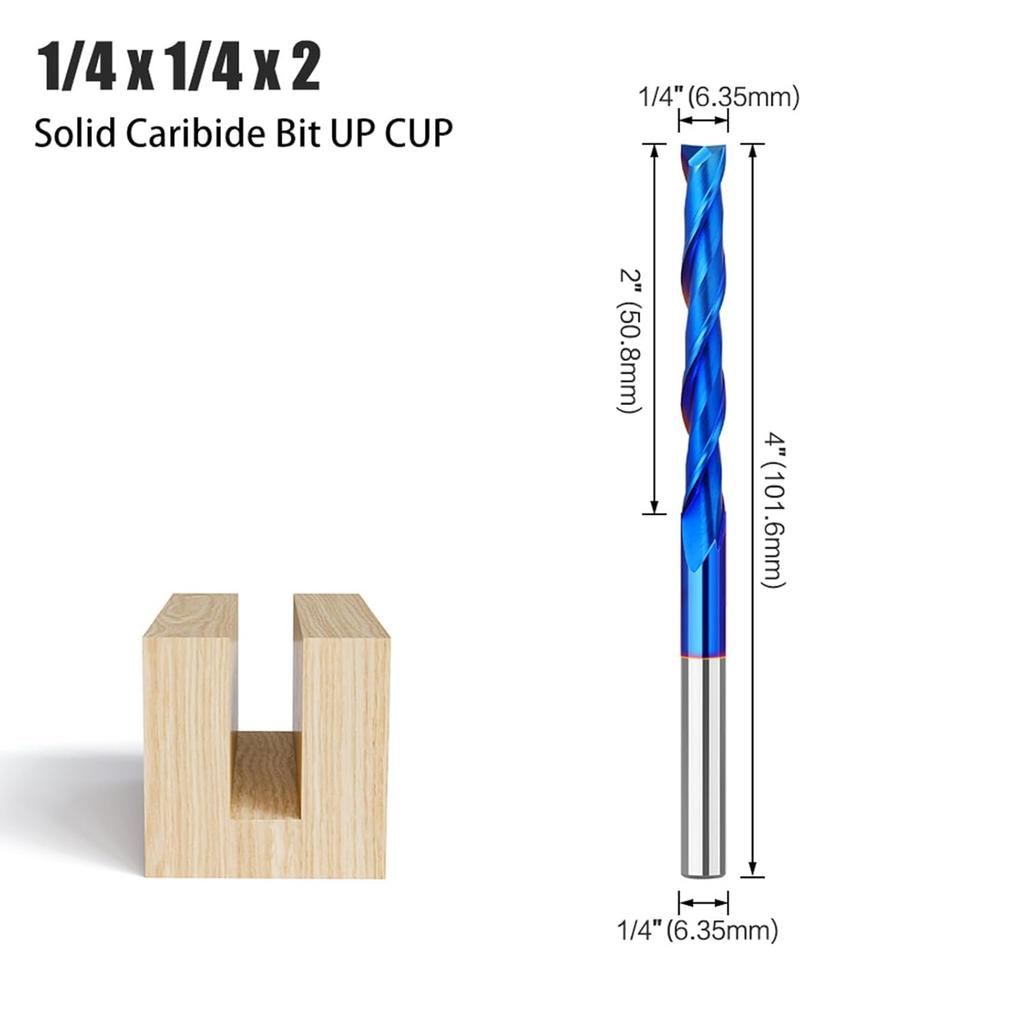 Straight Two Flute Router Cutter 1/4 Inch Shank,6.35mm Cut Diameter & 50.8mm Cut Length,Tungsten Carbide Tipped,Milling Cutter Straight Router Bit