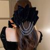 Pearl Bowknot Spring Clip Cloth Velvet Bow Hair Clip Cute   Women