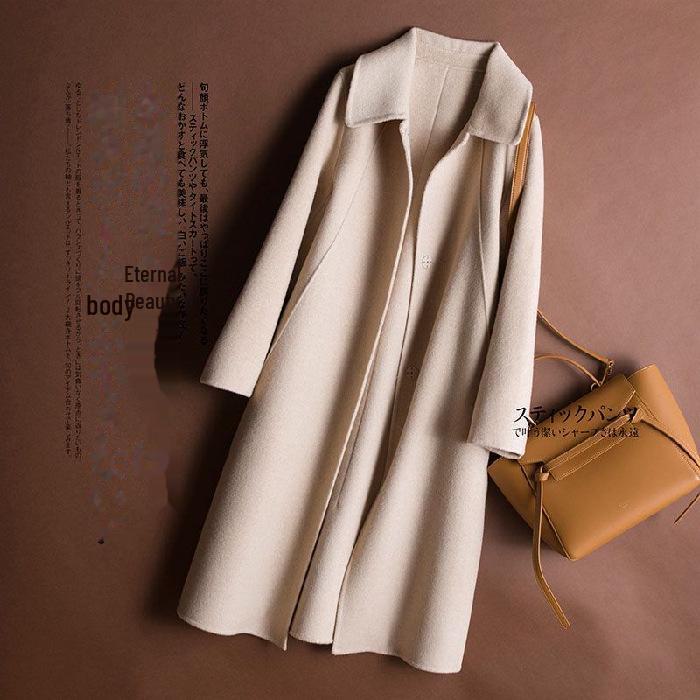 Women's Korean Style Woolen Coat - Autumn/Winter Doll Collar Mid-Length Jacket