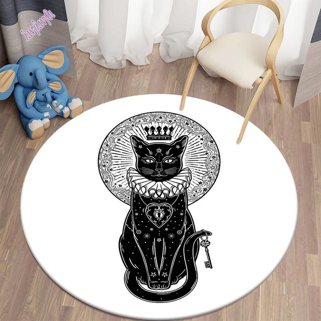 Mysterious Black Cat Round Decorative Carpet Divination Cushion Divination Hotel Carpet Home Decor Living Room Alfombra
