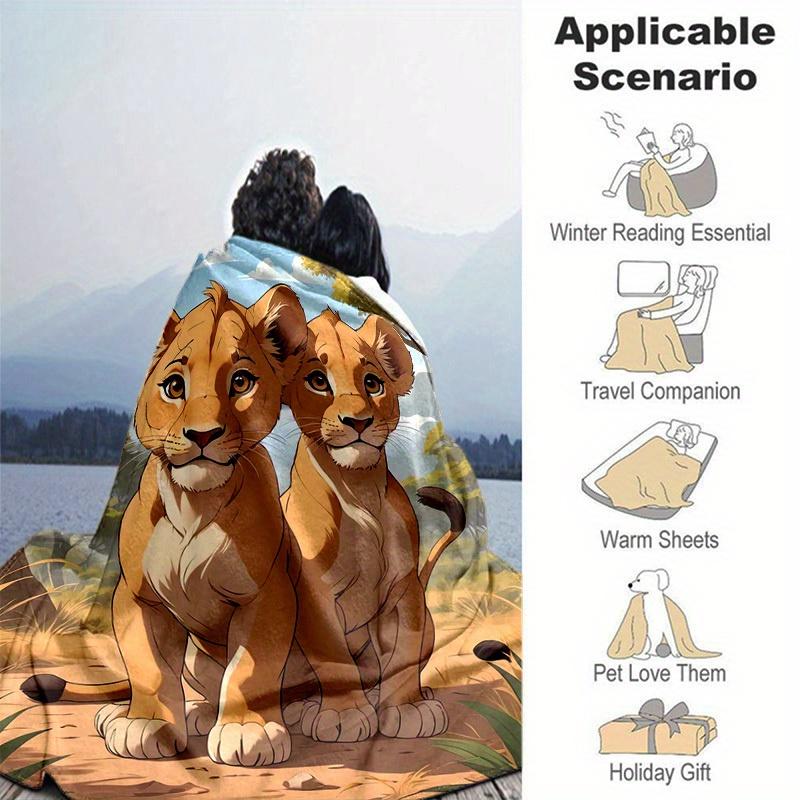 1pc, Soft and Cozy Lion Cubs Blanket - Perfect for All Seasons, Soft Flannel Throw Blanket - Versatile & Cozy for Bedroom, Living Room, Trav