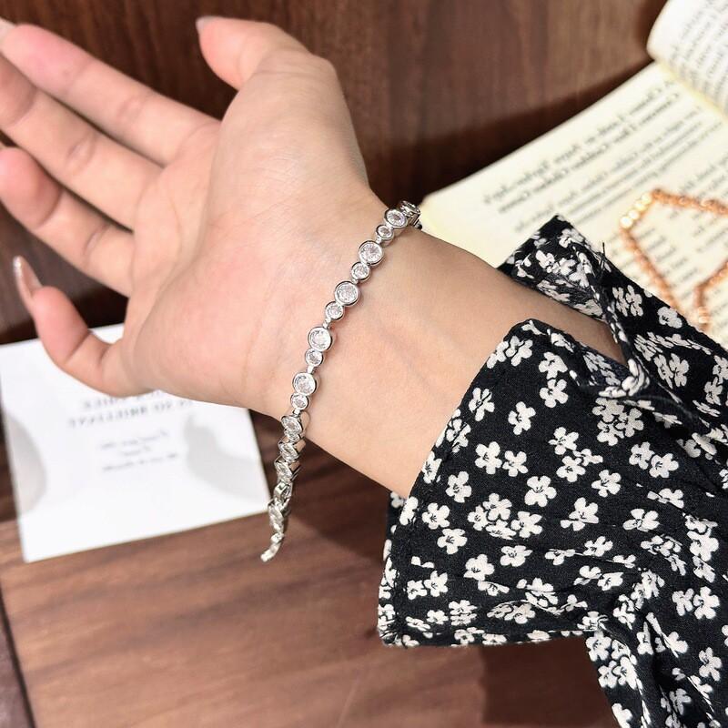 Geometric Full Crystal Bubble Charm Bracelet Women Champagne Gold White Plated Copper Ins Style Luxury Minimalist Jewelry