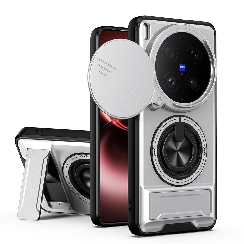 KEYSION Magnetic Phone Case for VIVO X300 Ultra 5G Slide Camera Lens Protection Upright Stand 360° Ring Shockproof Back Cover