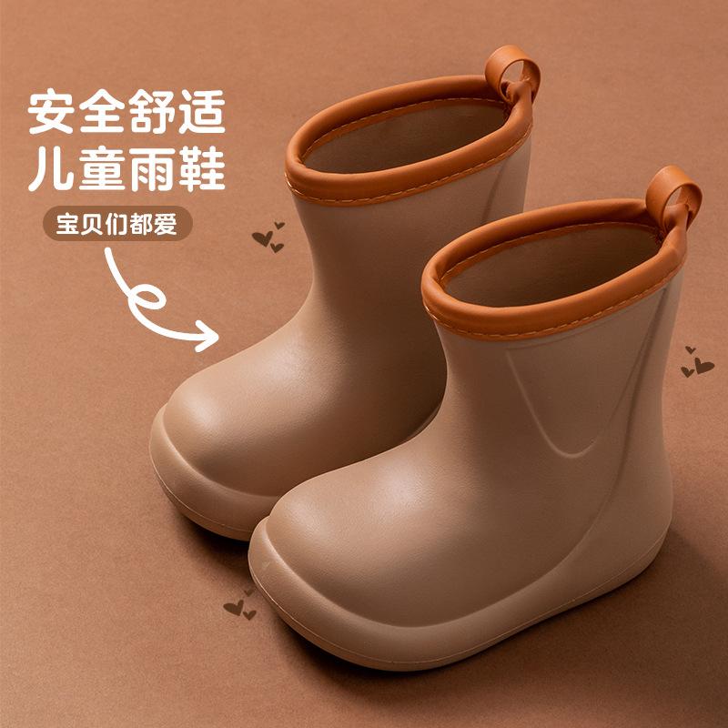 Solid Color Children's Rain Boots Outer Wear Thick-soled Medium Tube Non-slip Waterproof Simple Rain Shoes Outdoor Four-season Rubber Shoes