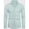 Men's Long Sleeve Solid Color Shirt, 4-Way Stretch, Natural Color Button, Slim Fit, Wrinkle Free, Business Casual Dress Shirt