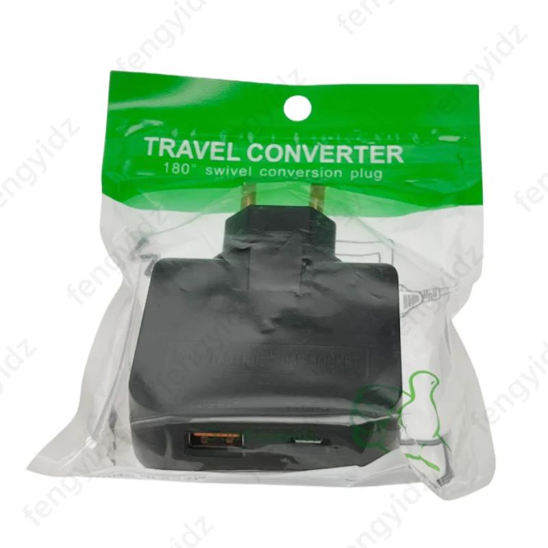 

4 in 1 EU Travel Adapter Rotatable 180° with USBC & USB Ports Universal Charger for Global Devices Black/White чёрный