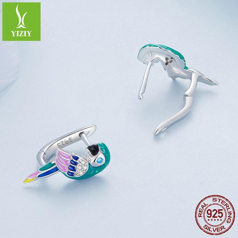 Colorful Dripping Parrot Ear Buckle, Niche Design S925 Silver Bird Earrings Earrings
