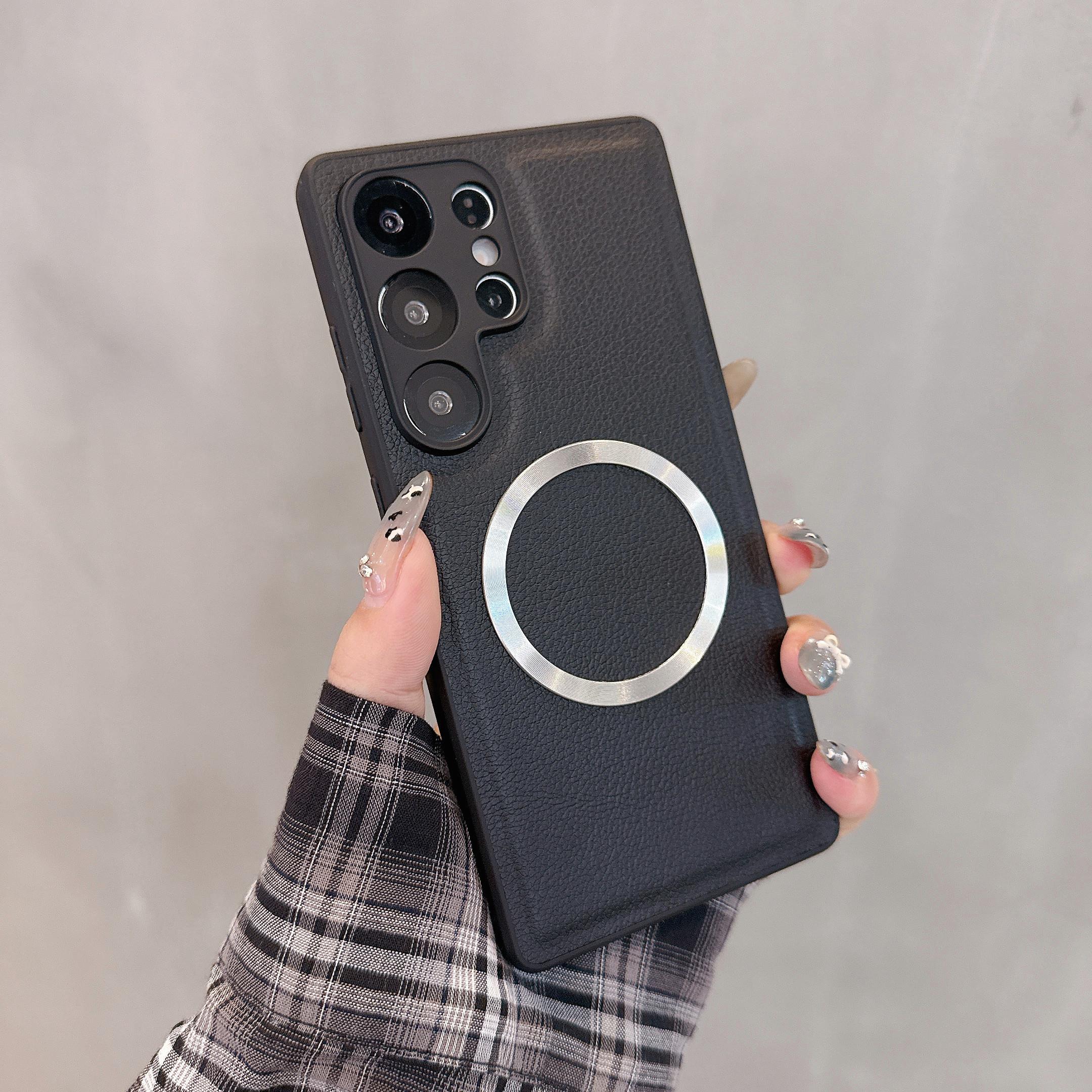 

Магнитный беспроводной зарядный чехол для SamSung Galaxy S25 Ultra S24 Plus S23 S22 S21 + Чехол из ПУ кожи, противоударный, однотонный Galaxy S21 Ultra 5G