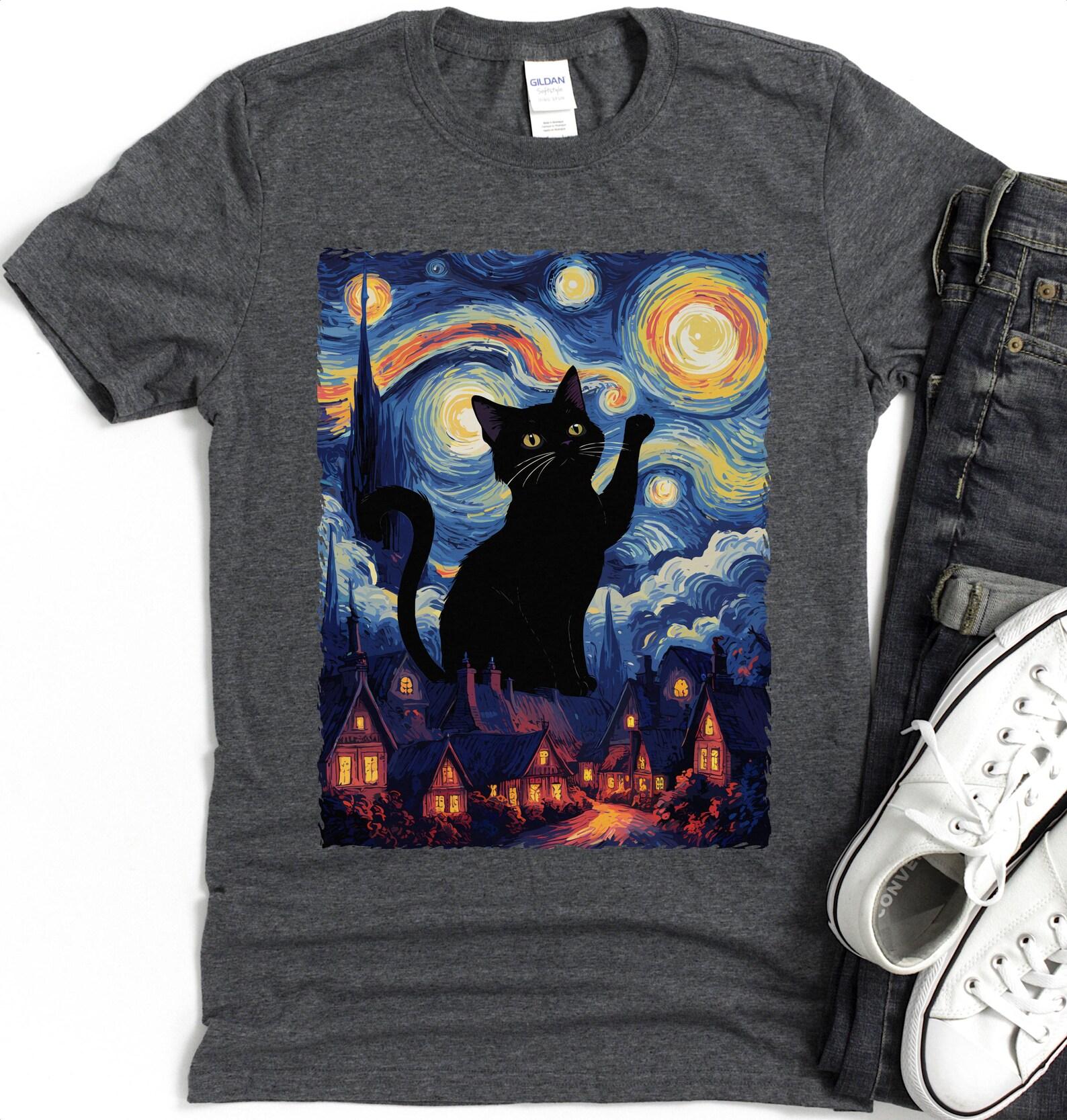 Cat Starry Night T-Shirt | Van Gogh Inspired Cat Reaching for Star 3XL