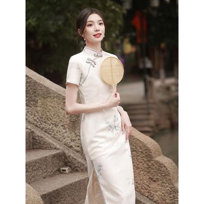 Chinesischer Stil Cheongsam Tägliches Retro-Tuschemalerei Verbessertes Kleid, Mittellanges Kleid für Frauen