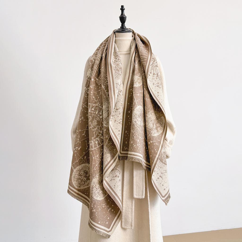 Elegant Ladies' Jacquard Pashmina Cashmere Scarves Winter Thick, Warm, Two-Sided Shawl, Coldproof and Windproof Blanket Scarf