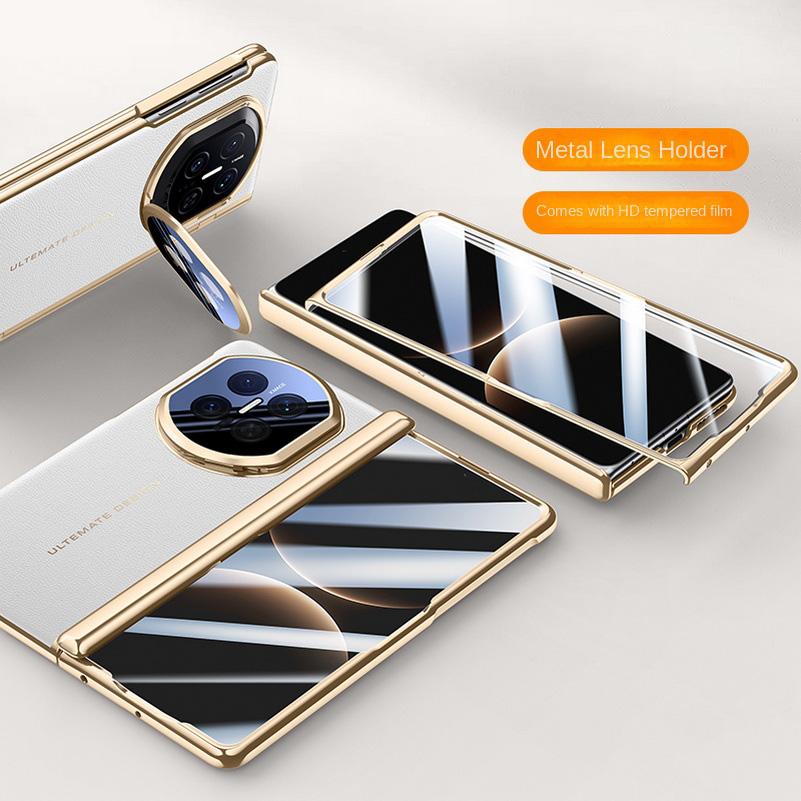 Electroplate Spring Hinged Plain Leather Tempered Glass Protect Case For Huawei Mate X7 HUAWEI MATE X7 All-inclusive Cover Huawei Mate X7