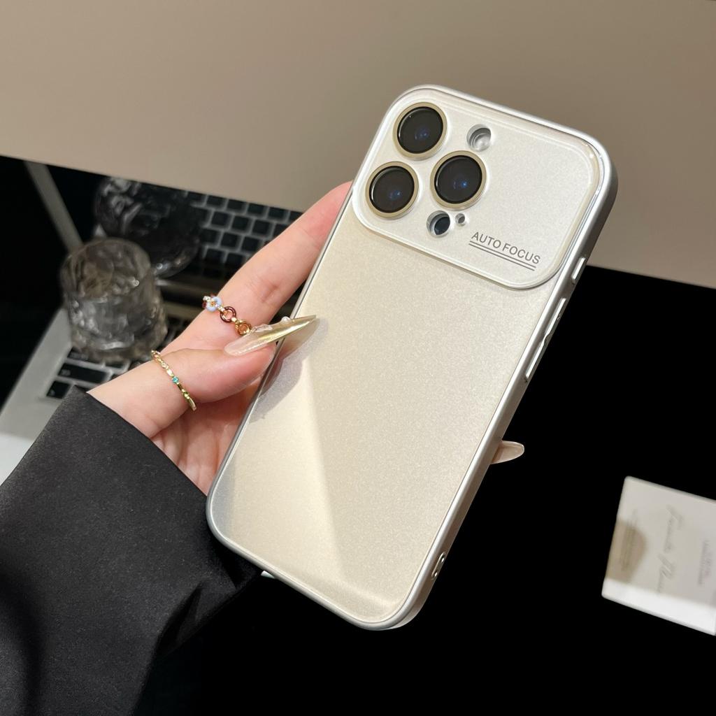 Luxury Glossy Tempered Glass Phone Case for iPhone 17 16 15 14 13 12 11 Pro Max Large Window Lens Protect Shockproof Armor Cover
