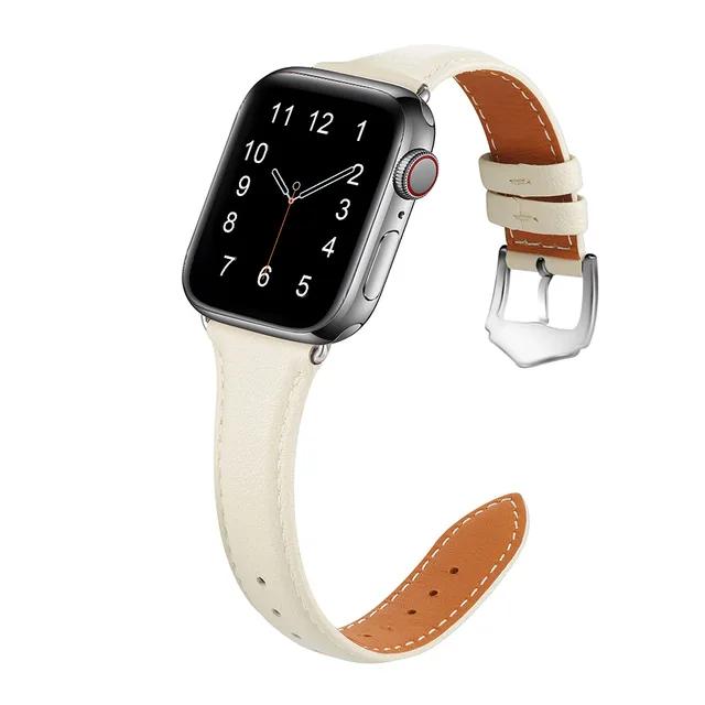 Schlankes dünnes echtes Lederarmband für Apple Watch Serie Kleine Dornschließe Universelles Uhrenarmband