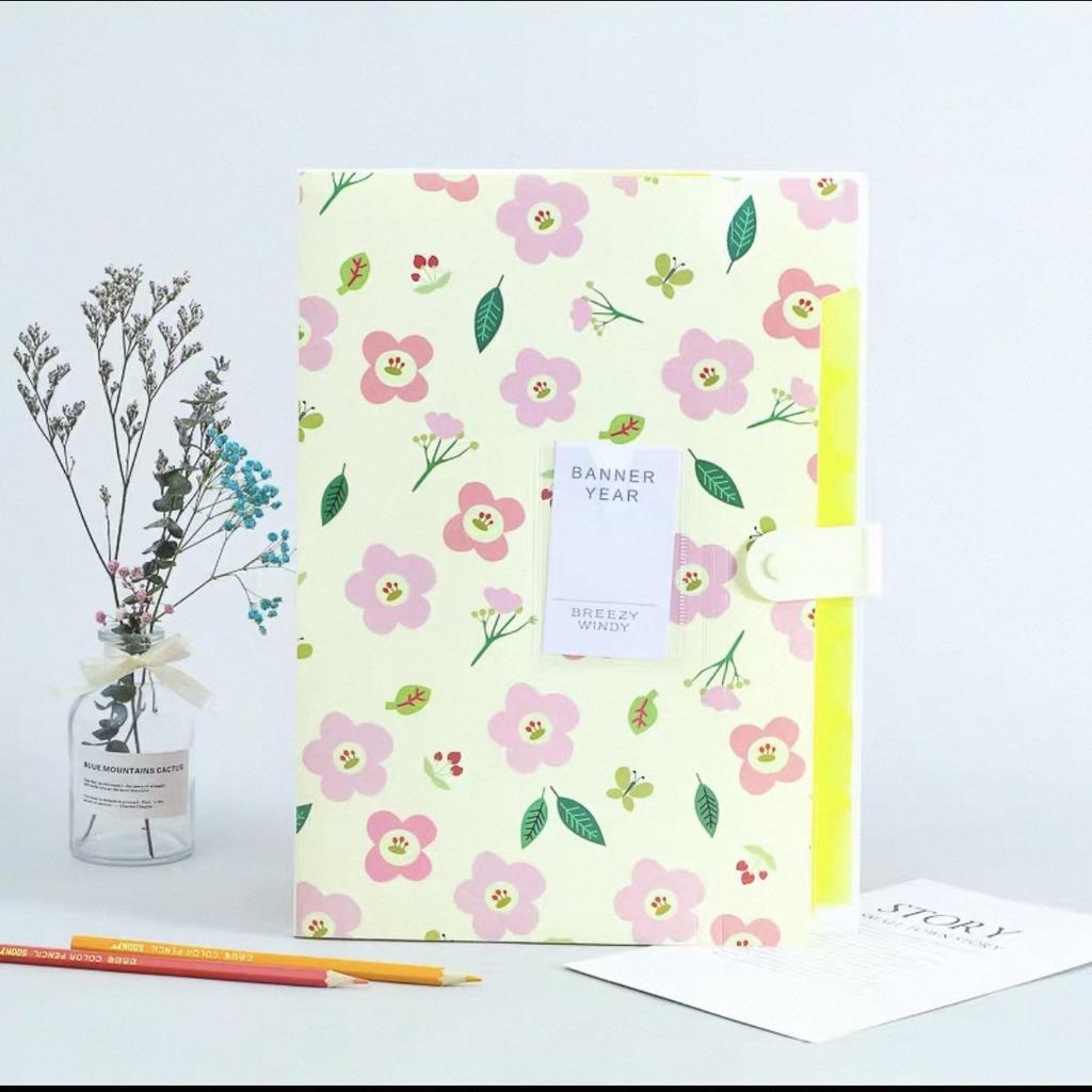 13 Pockets Accordion File Minimalist Floral Printed File Organizer A4 Expanding Folder Water-Resistant Pp Expanding Folder