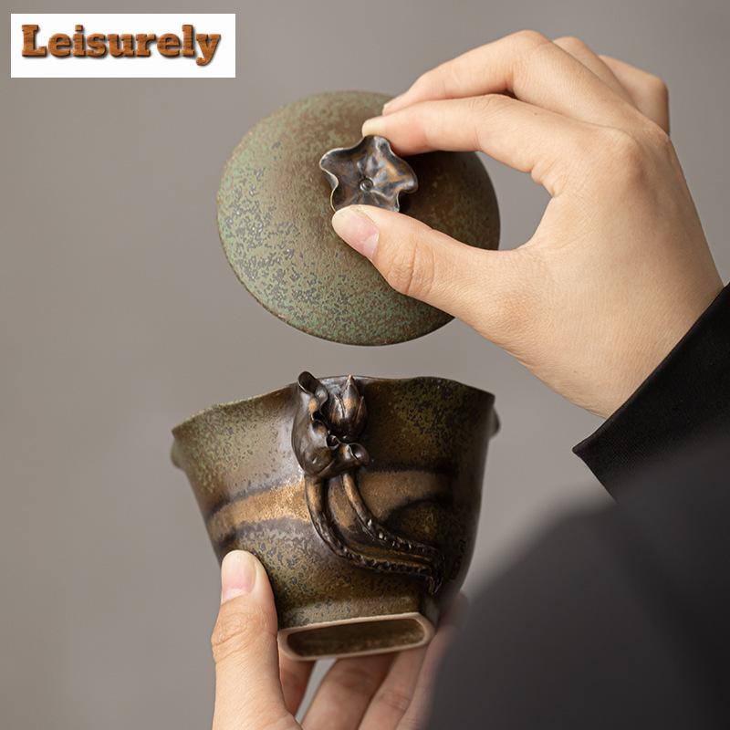 180ml starožitná pec na změnu azurová gaiwan ručně vyráběná hnětací květinová mísa na čaj, kryt na konvici na čaj, miska, podšálek, sada na čajový obřad ozdoby